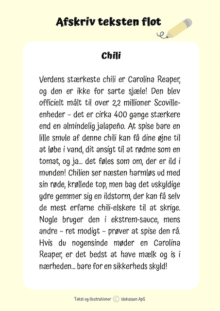 Træn din håndskrift - Chili - Opgavekassen