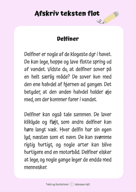 Træn din håndskrift - Delfiner - Opgavekassen