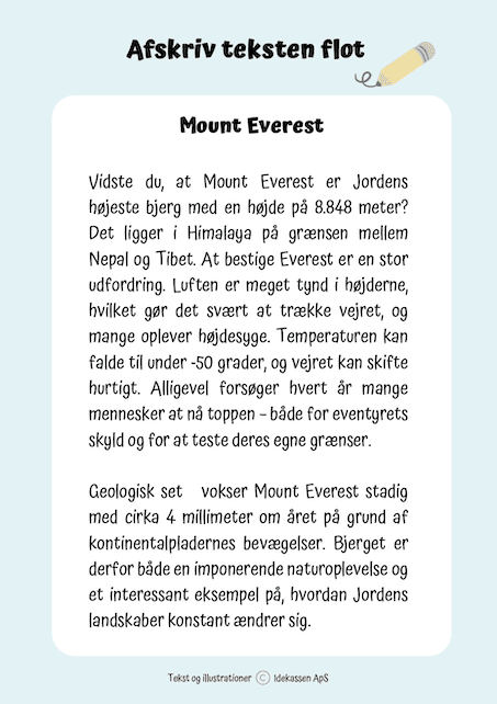 Træn din håndskrift - Everest - Opgavekassen