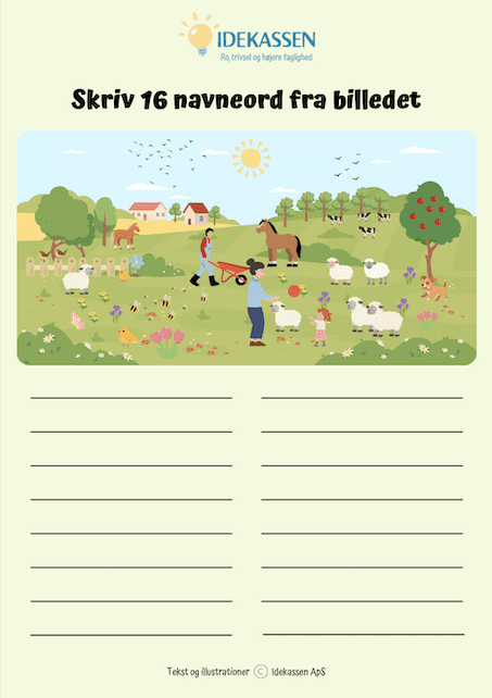 Skriv navneord på Idekassen